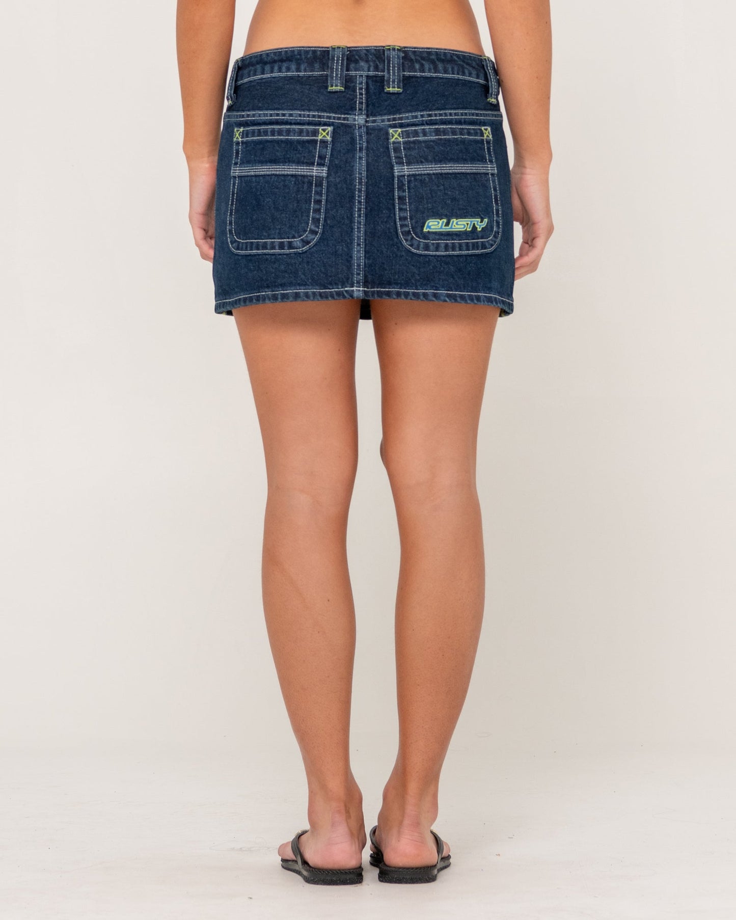 Flip Mommy Low Rise Denim Mini Skirt - Deep Blue / Lime
