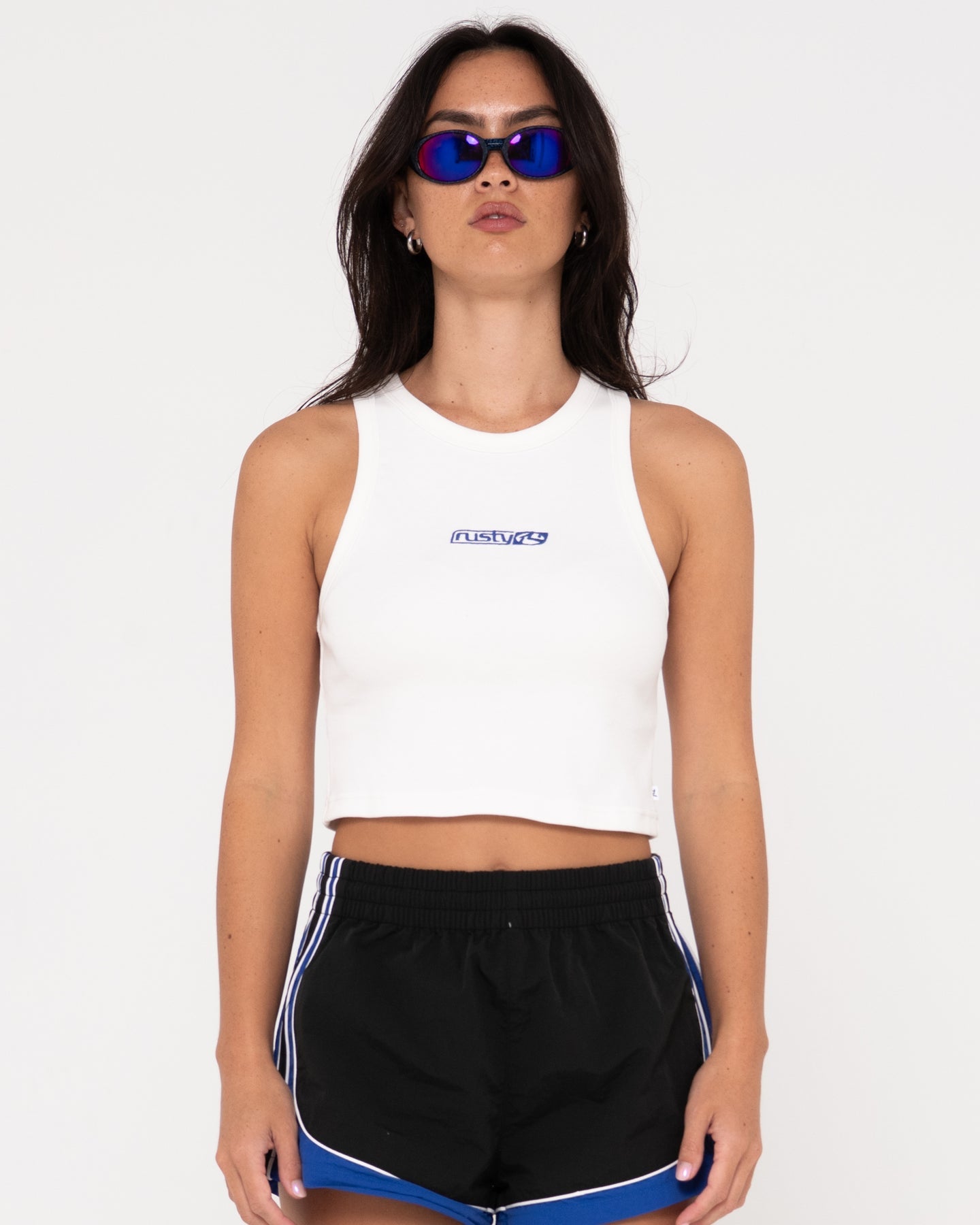 Rusty Contrast Racer Tank - White