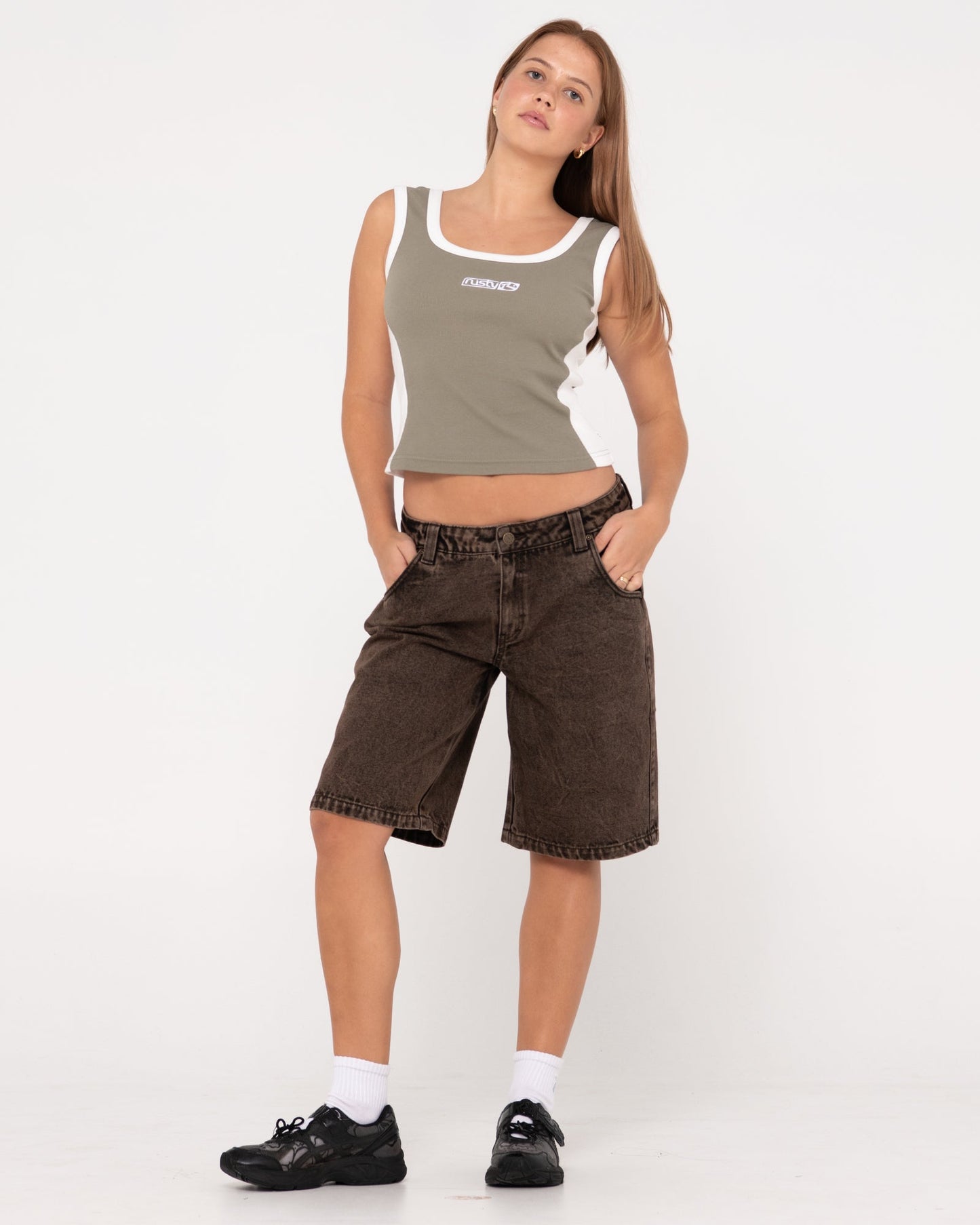 Nineties Ribbed Skimmer Length Tank - Shadow Army