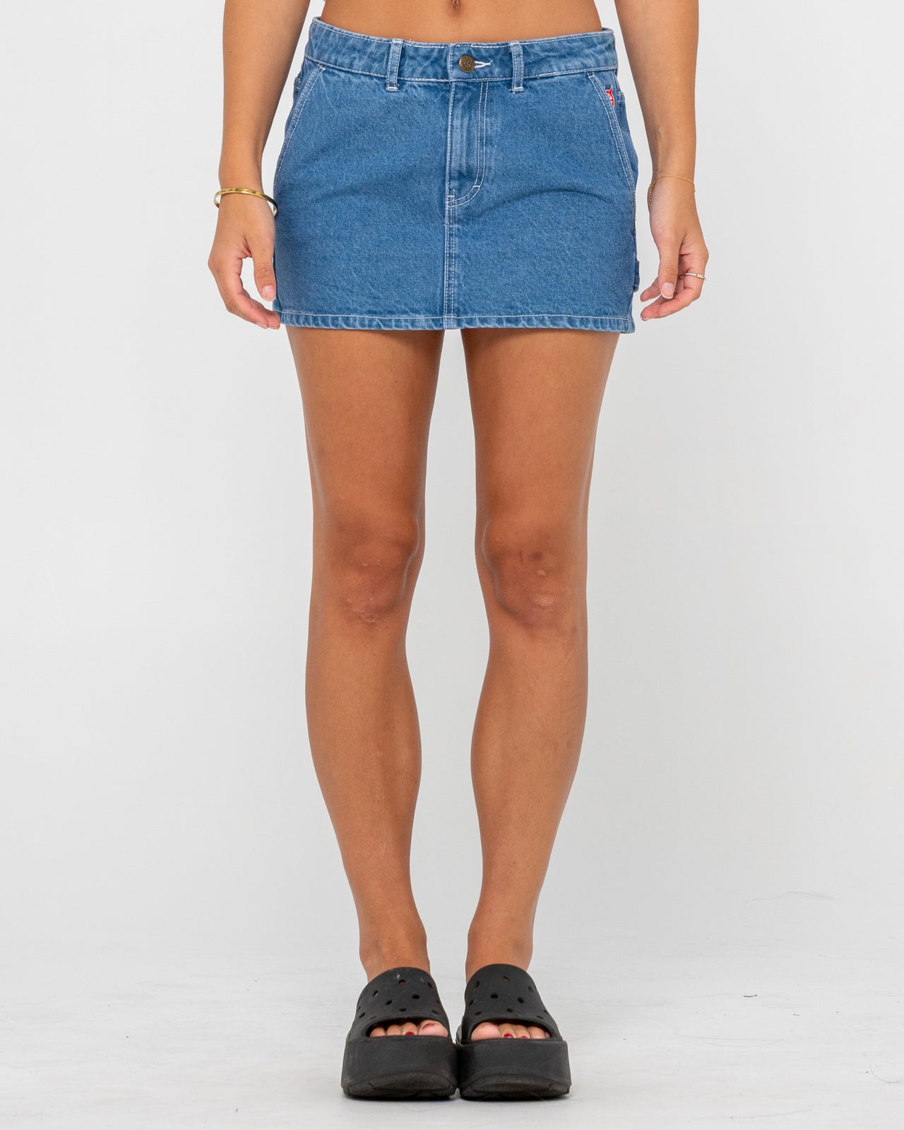 Rusty Billie Low Rise Denim Mini Skirt - Middy Blue