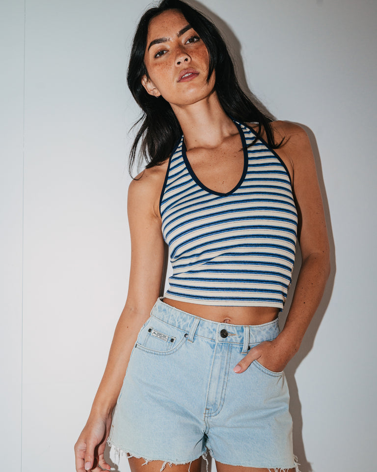 Rusty Penny Kick Flare Denim Short - Sky Blue Heather (view 5)