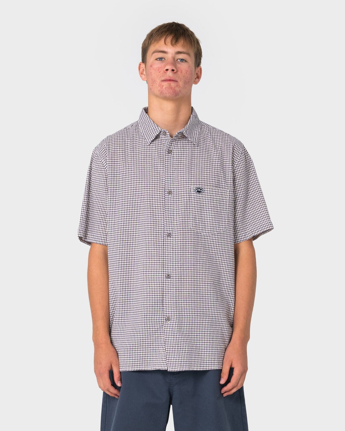 Rusty Datsun Check Short Sleeve Shirt in navy blue - detail