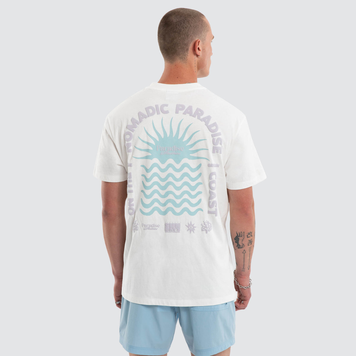 Nomadic Home Grown relaxed tee in natural white, back graphic