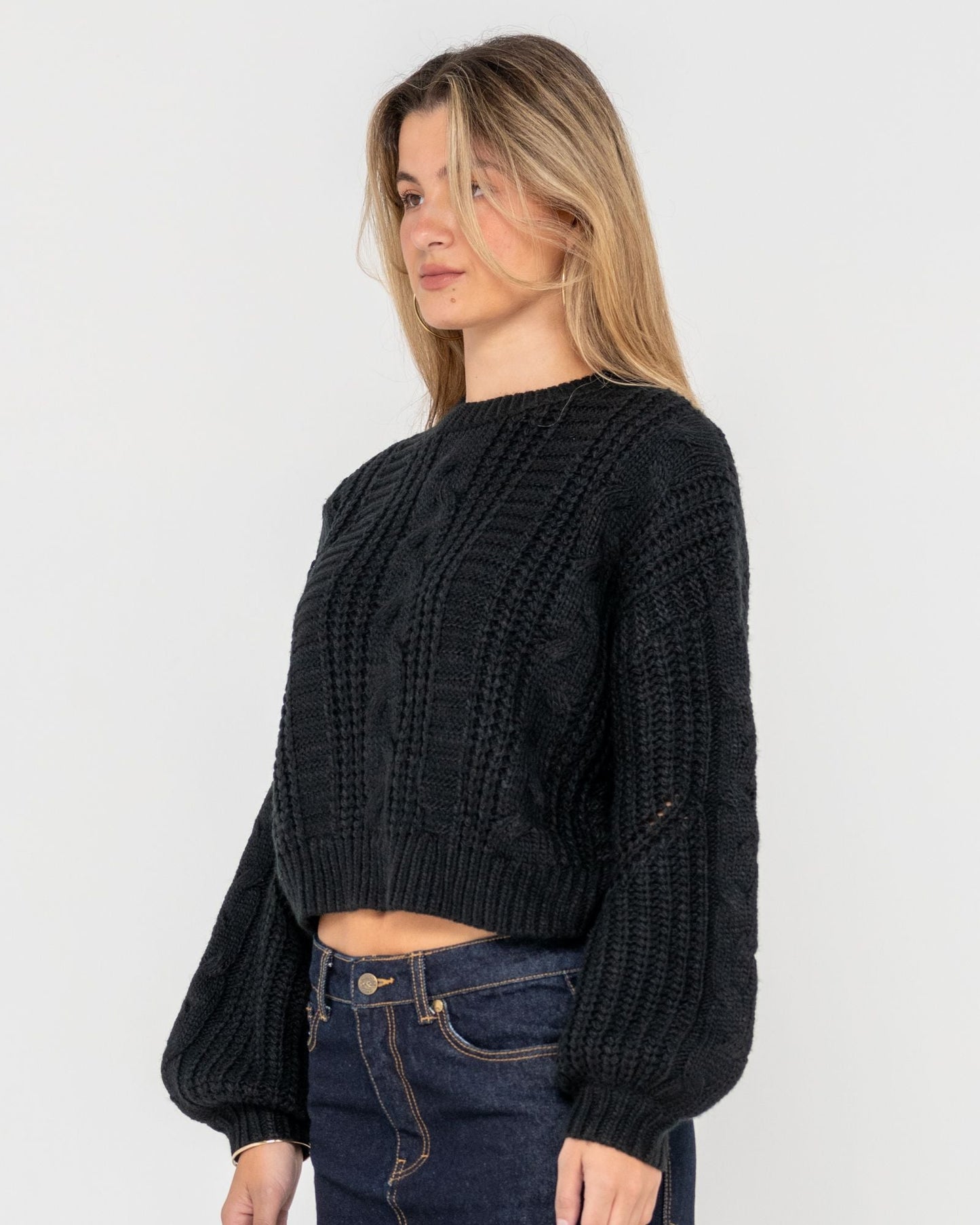 Folktale Crop Chunky Knit - Black