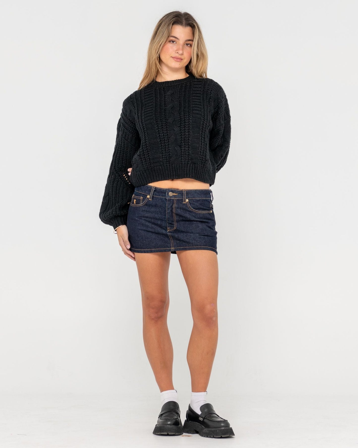 Folktale Crop Chunky Knit - Black