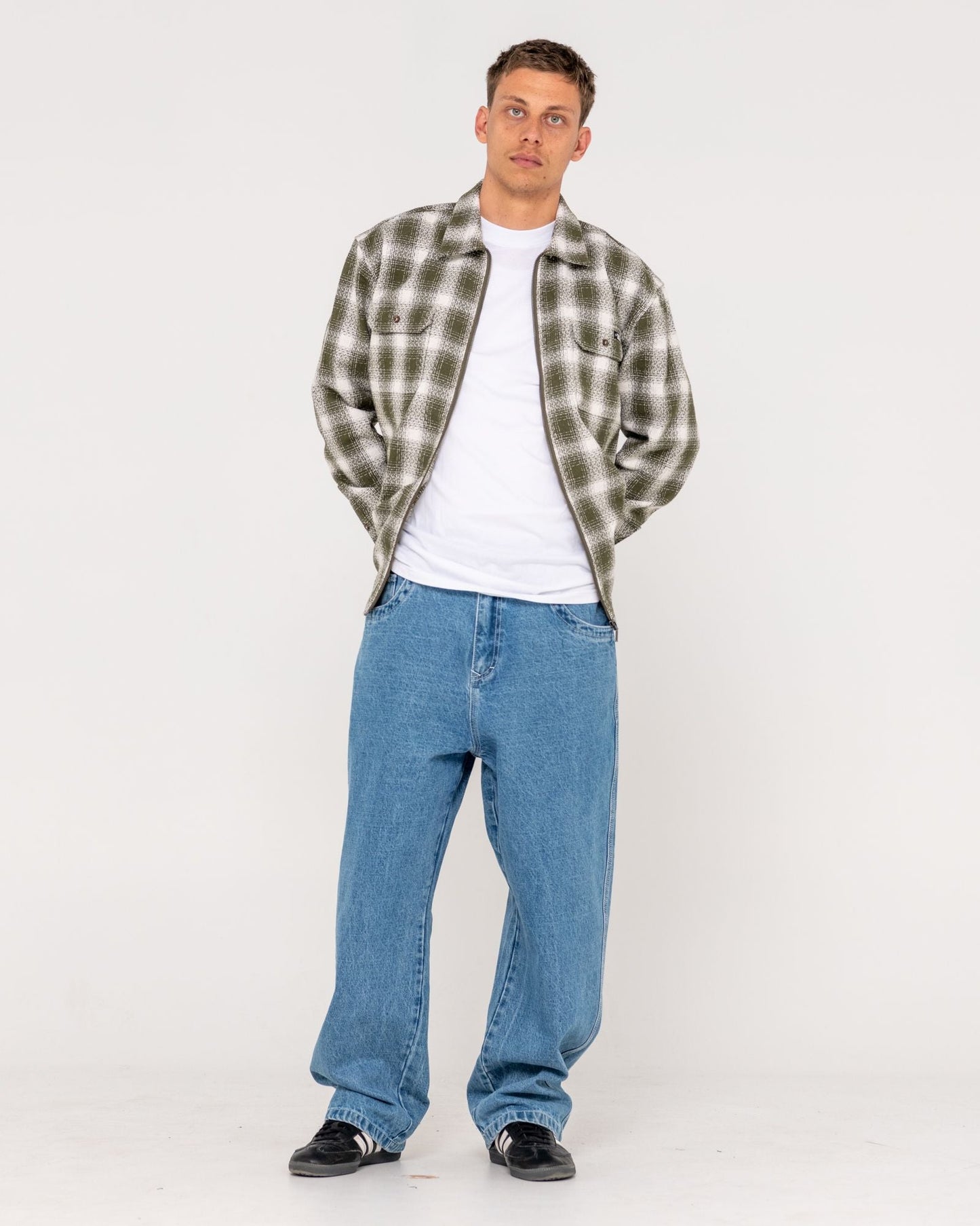 Zeal Zip Thru Plaid Overshirt - Army Green