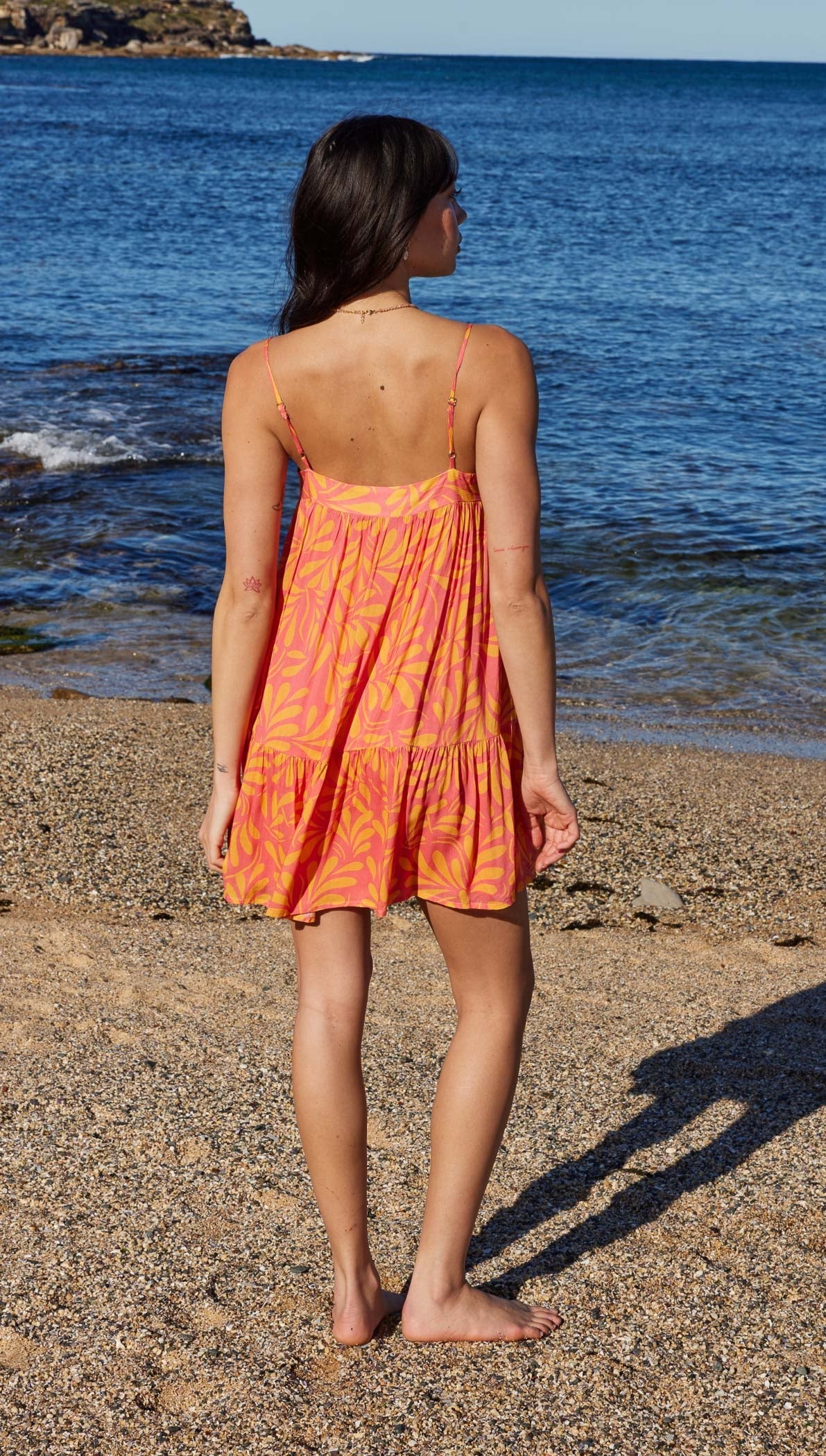 Pomelia Tiered Mini Dress - Coral