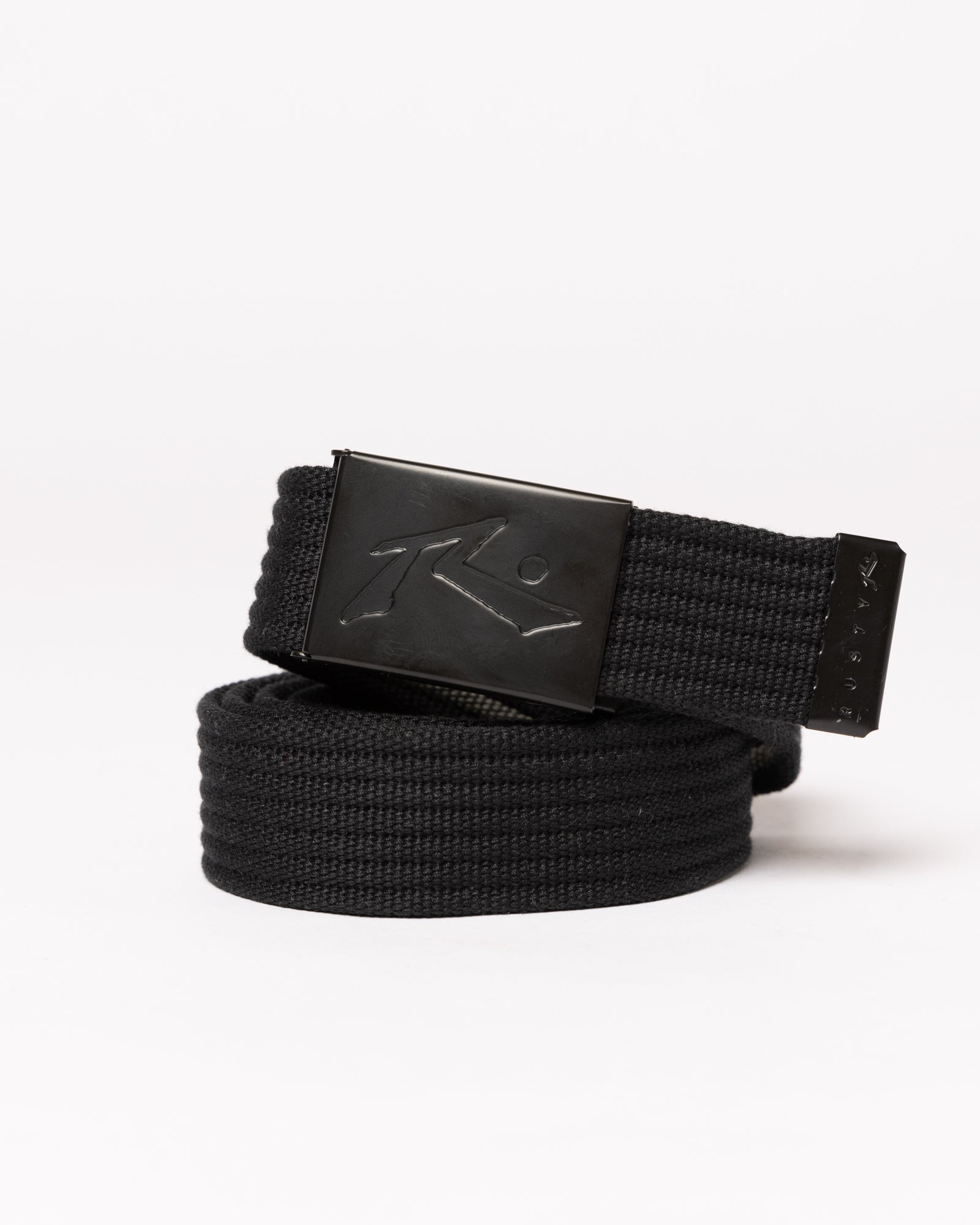 Rusty Ridgemont Belt - Black, front view of reversible webbing belt