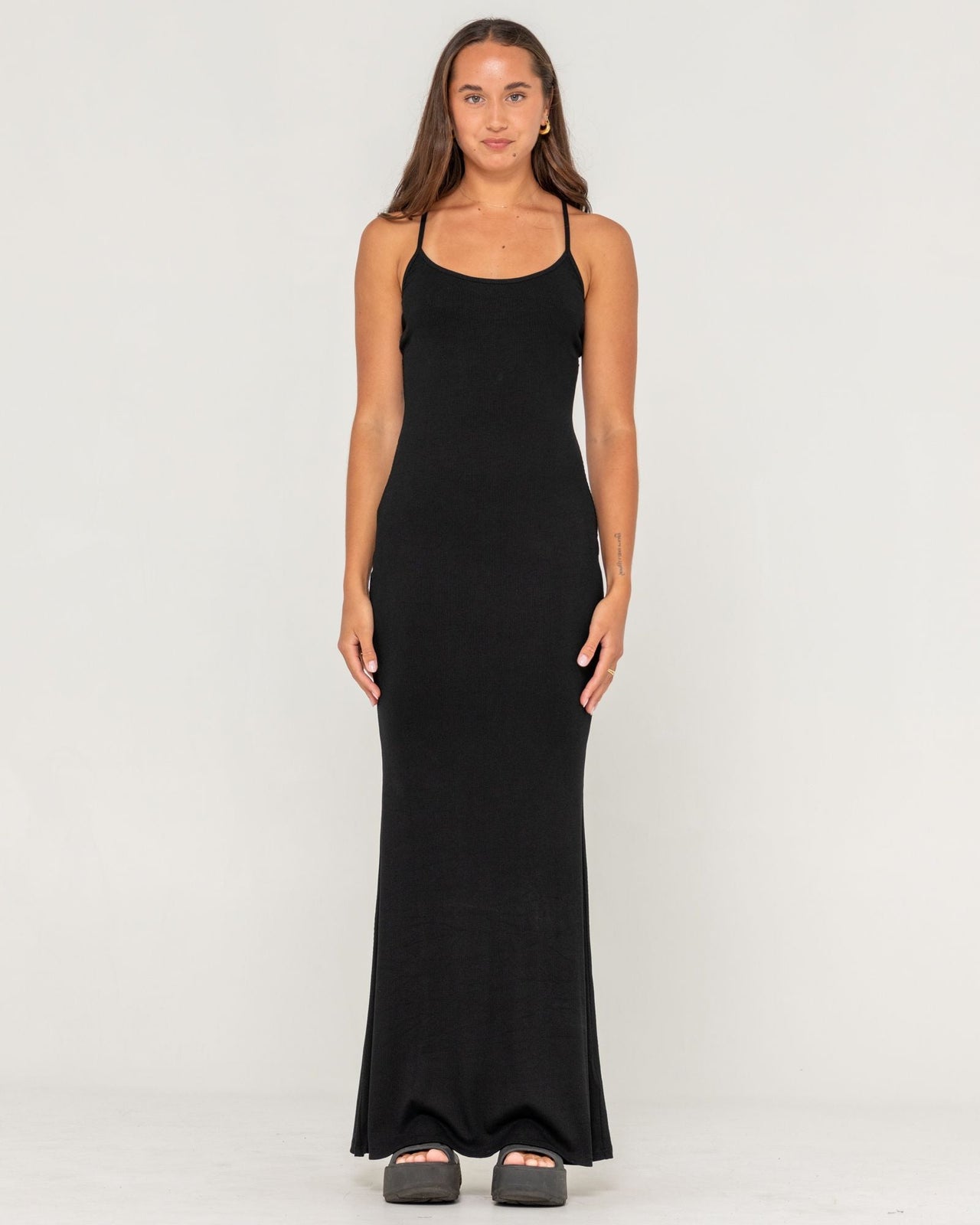 Nicky Fitted Slip Maxi Dress - Black
