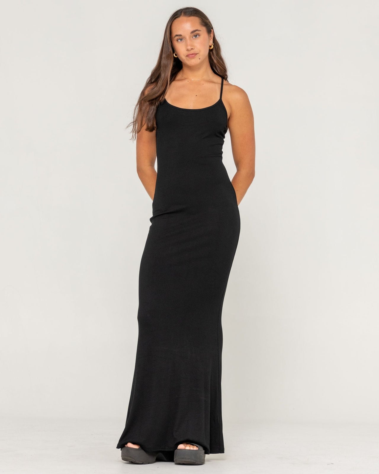 Rusty Nicky Fitted Slip Maxi Dress - Black