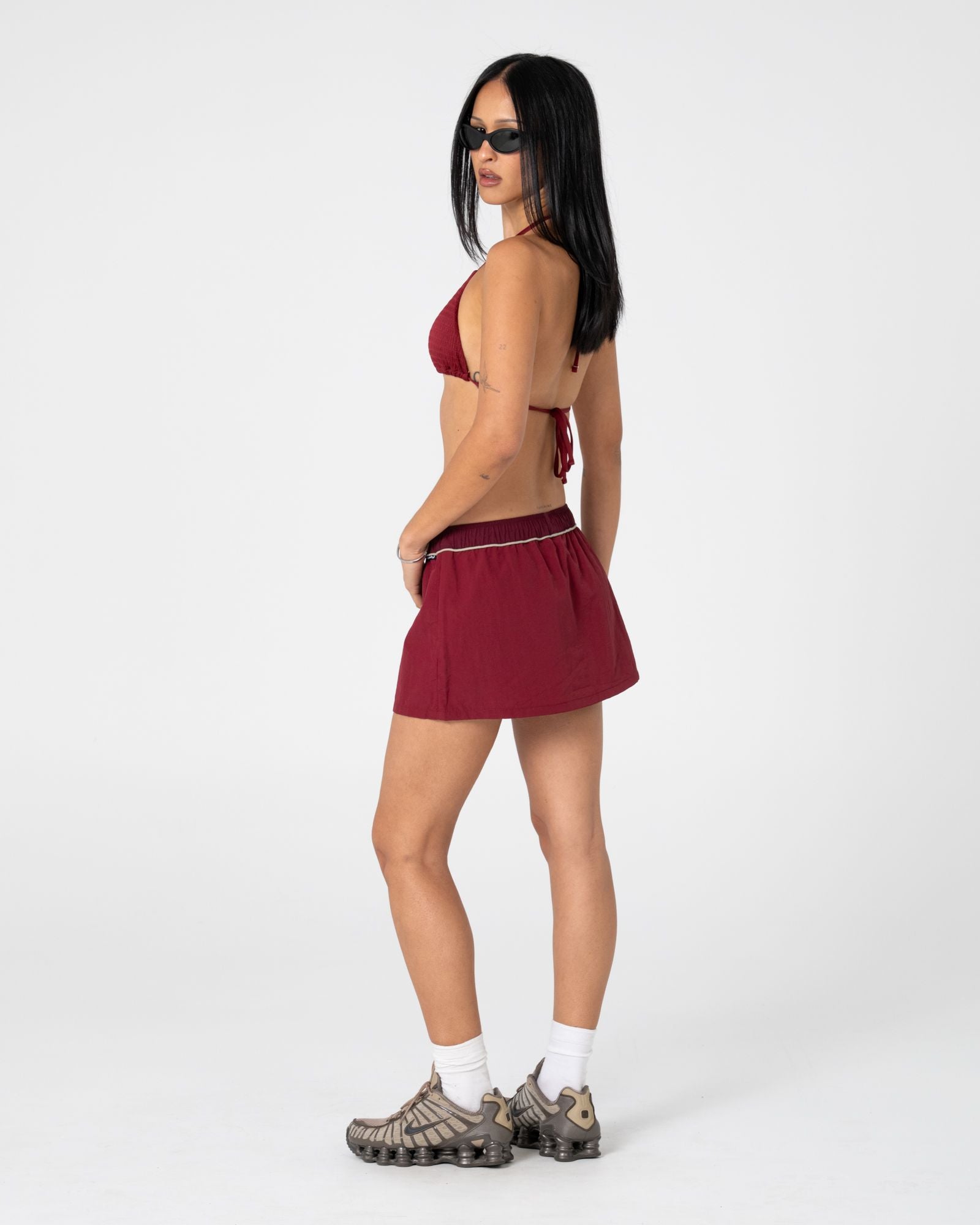 Breezy Wind Cheater Mini Skirt - Cranberry