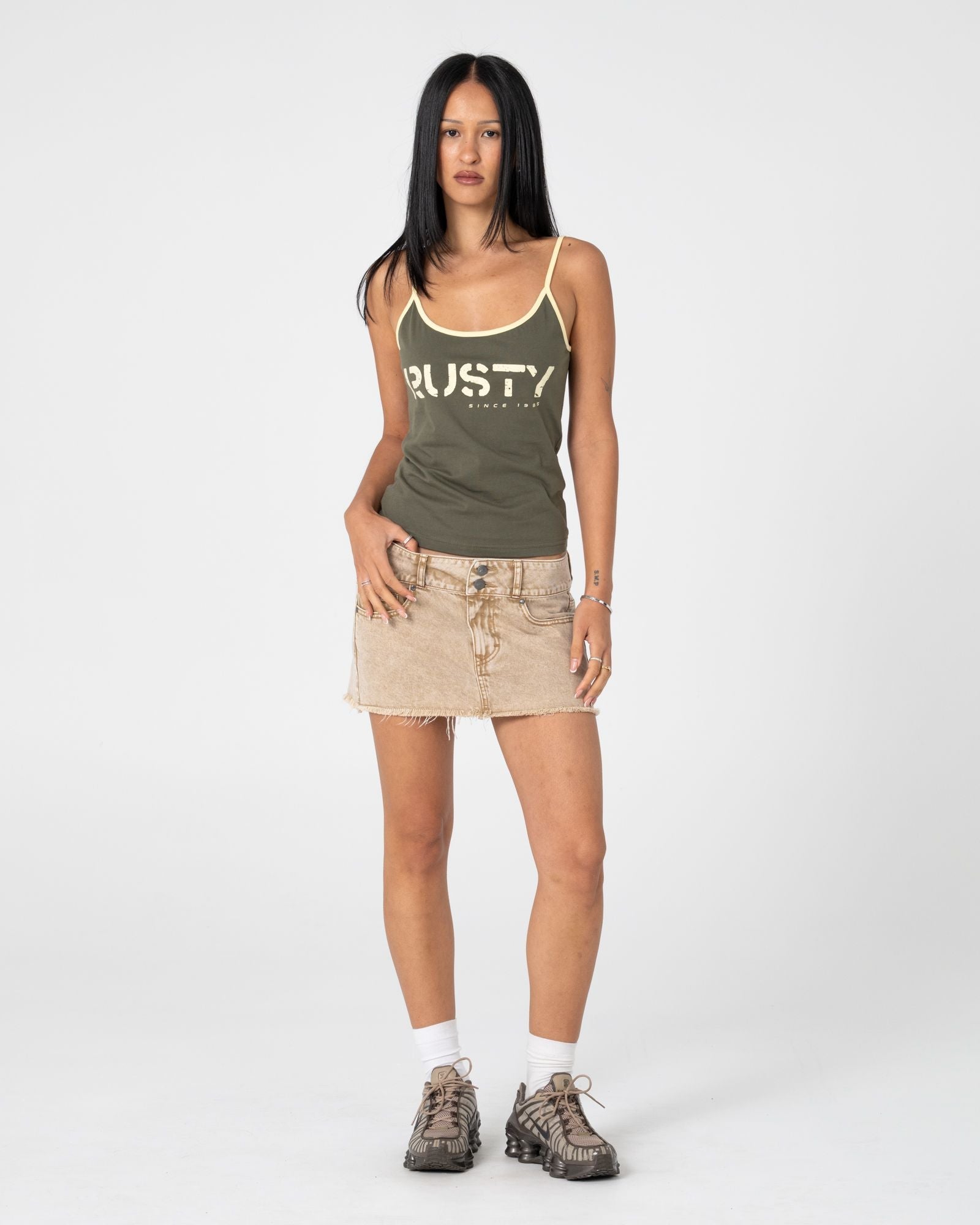 Tank Girl Contrast Staple Singlet - Khaki