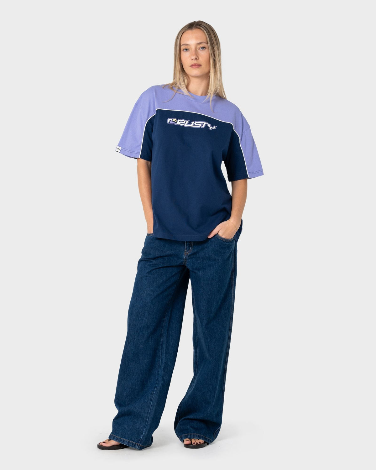 Rusty Archived Ops Oversize Tee navy mulberry detail