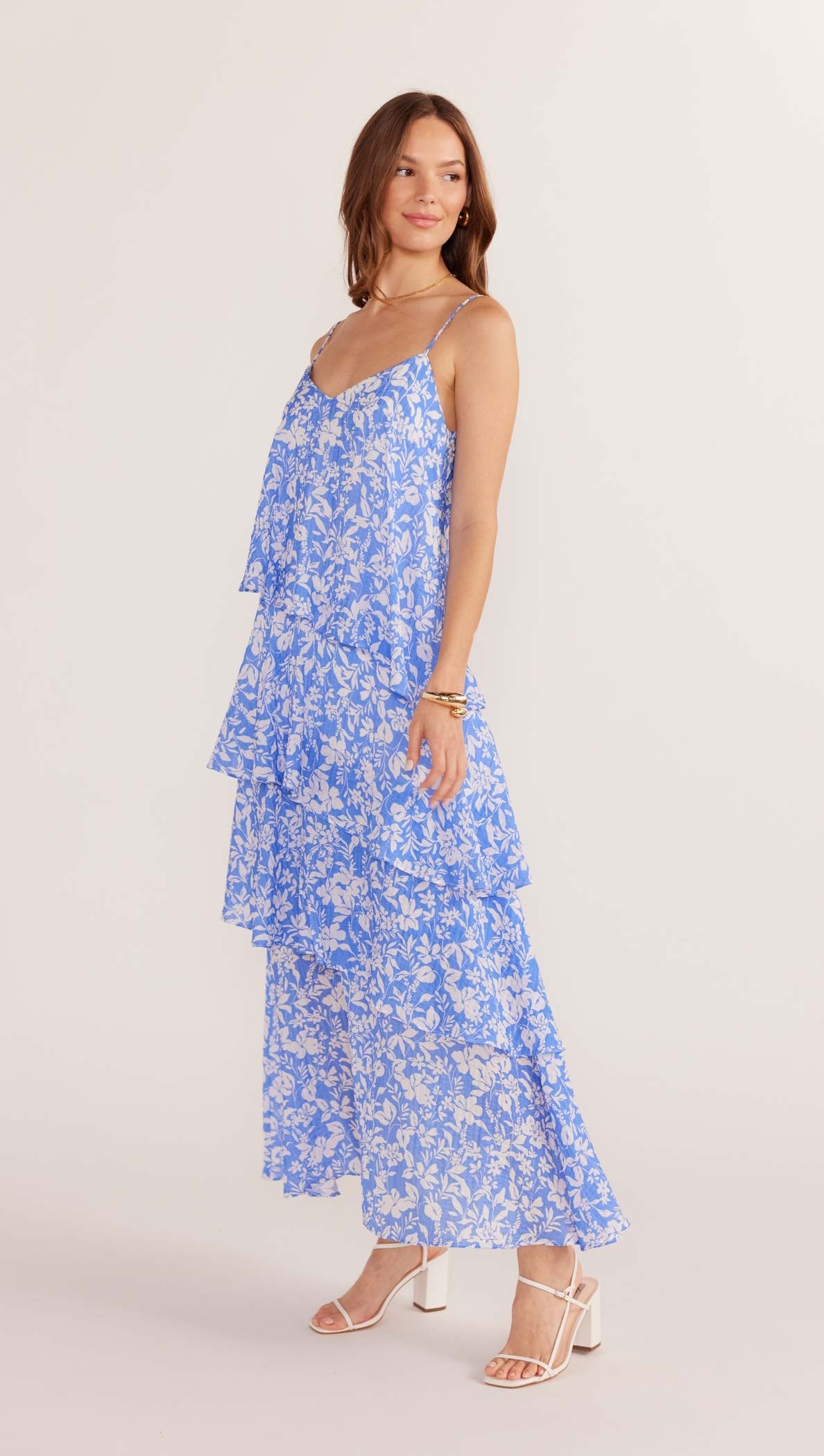 Waverly Tiered Midi Dress - Blue / White Floral