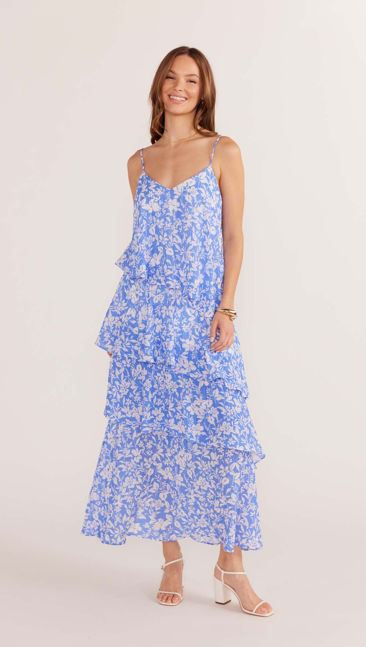 Waverly Tiered Midi Dress - Blue / White Floral