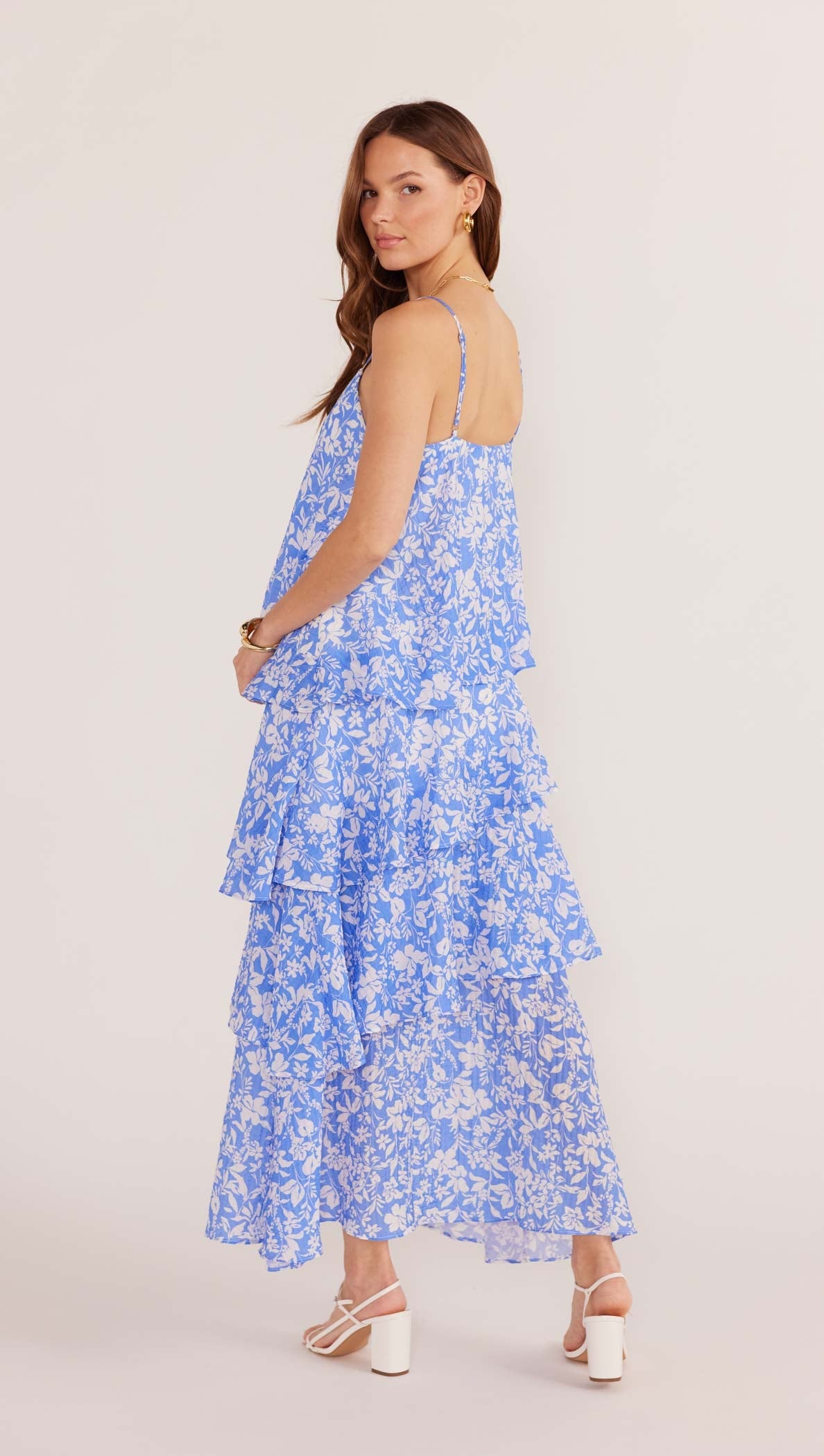 Waverly Tiered Midi Dress - Blue / White Floral
