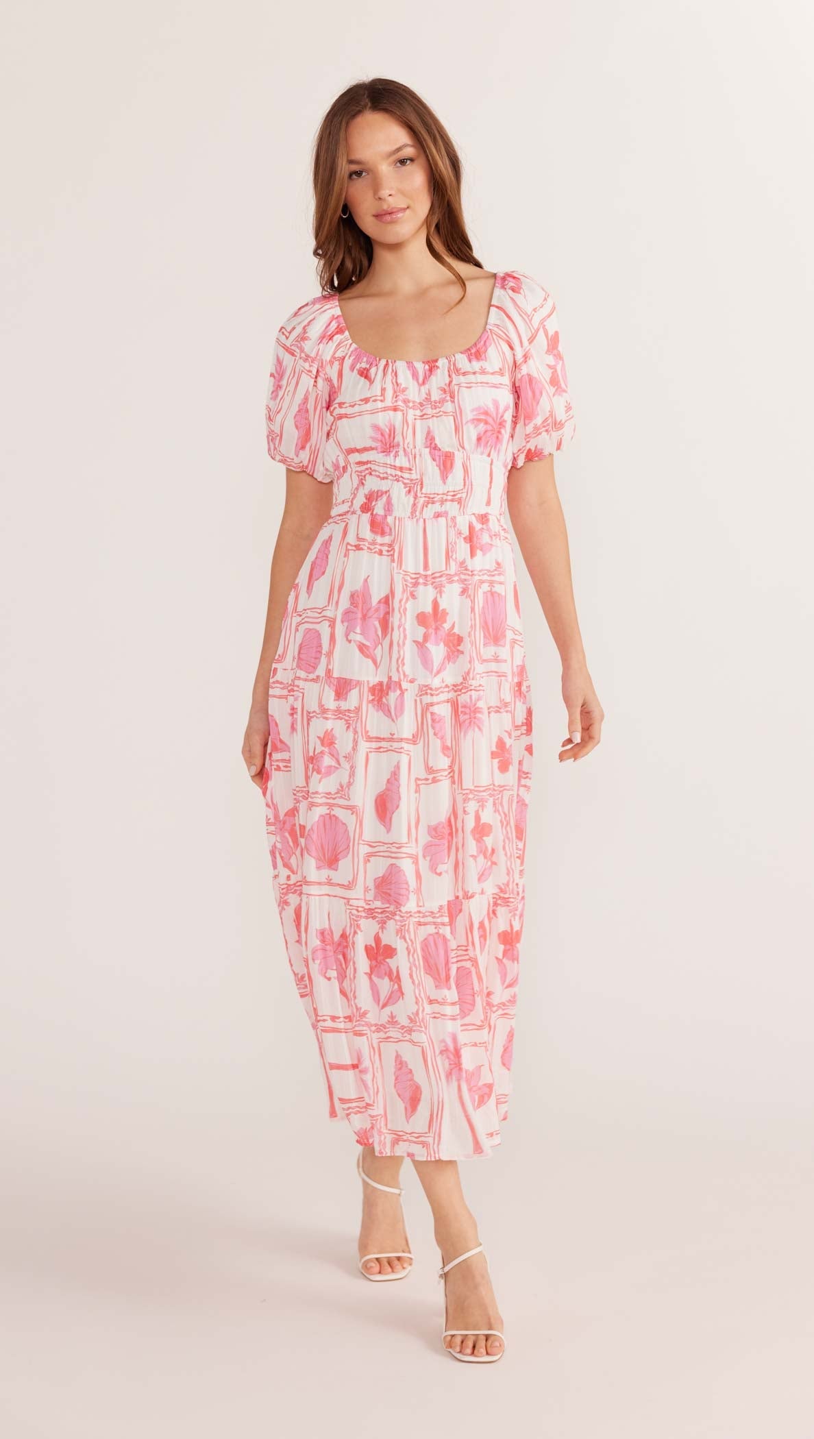 Bria Puff Sleeve Midi Dress - Summer Postcard