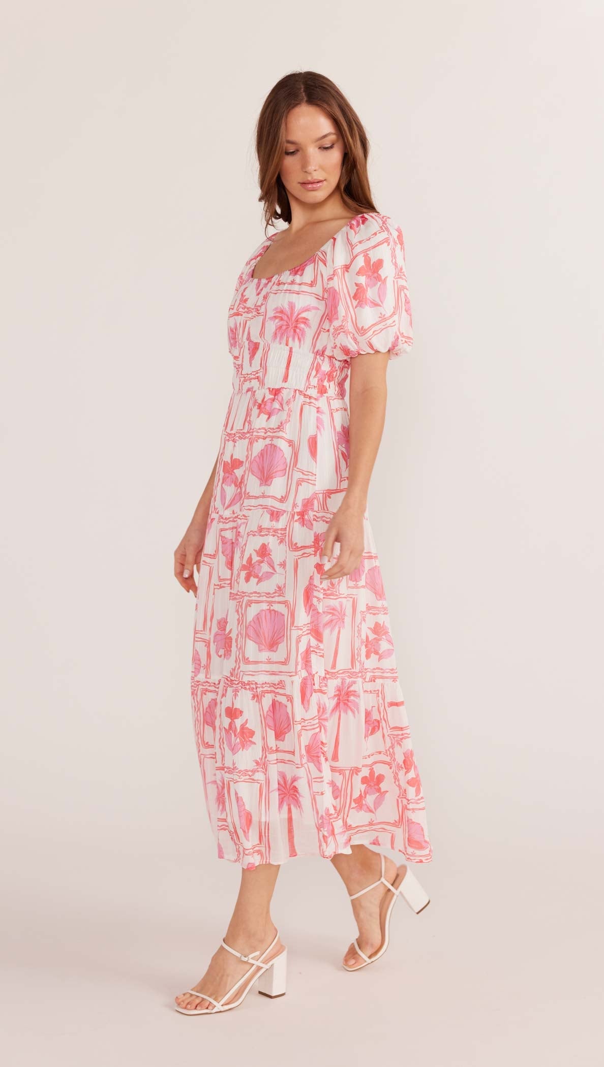 Bria Puff Sleeve Midi Dress - Summer Postcard
