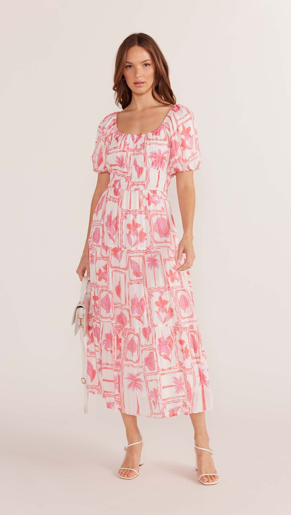 Bria Puff Sleeve Midi Dress - Summer Postcard