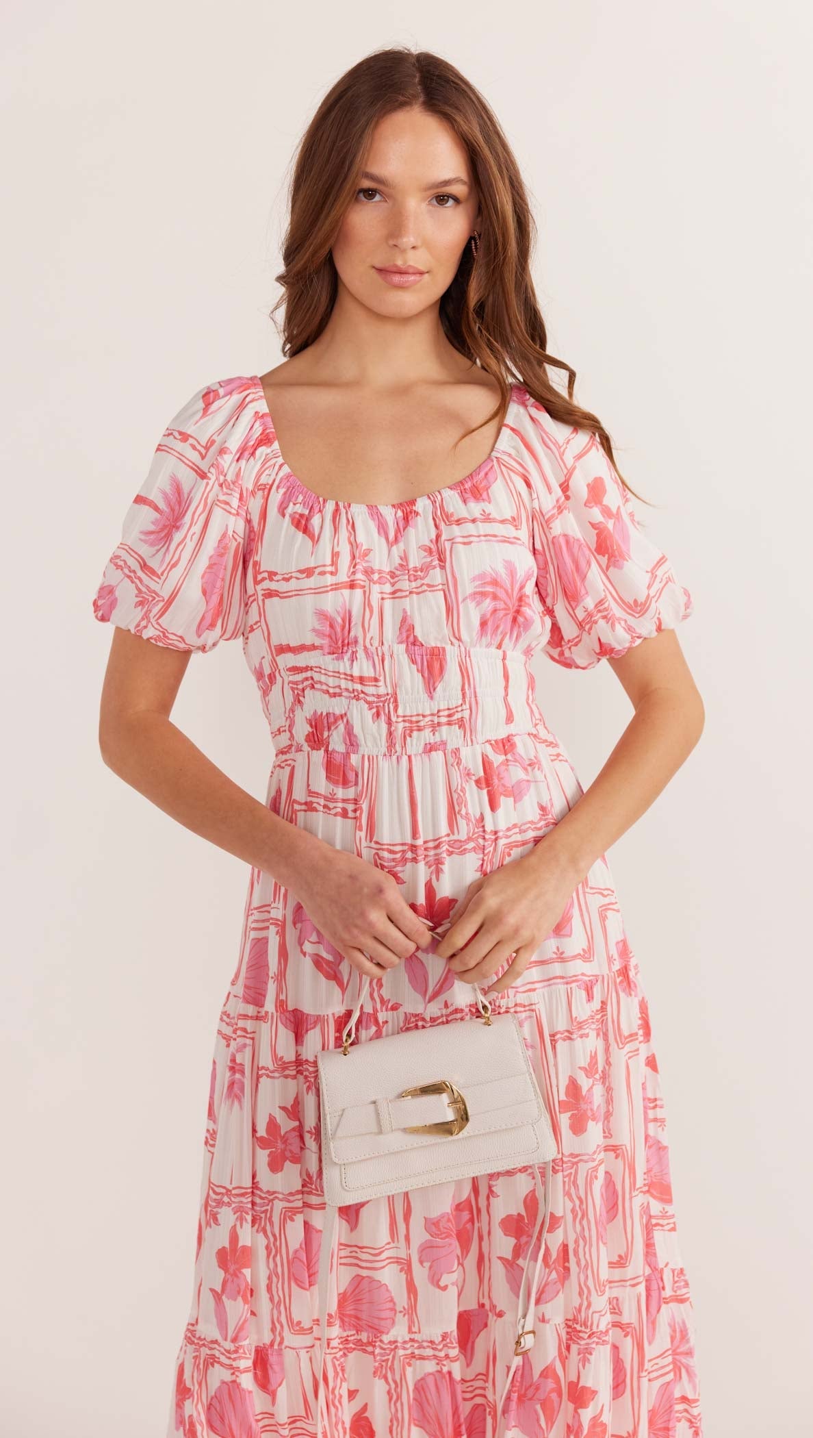 Bria Puff Sleeve Midi Dress - Summer Postcard