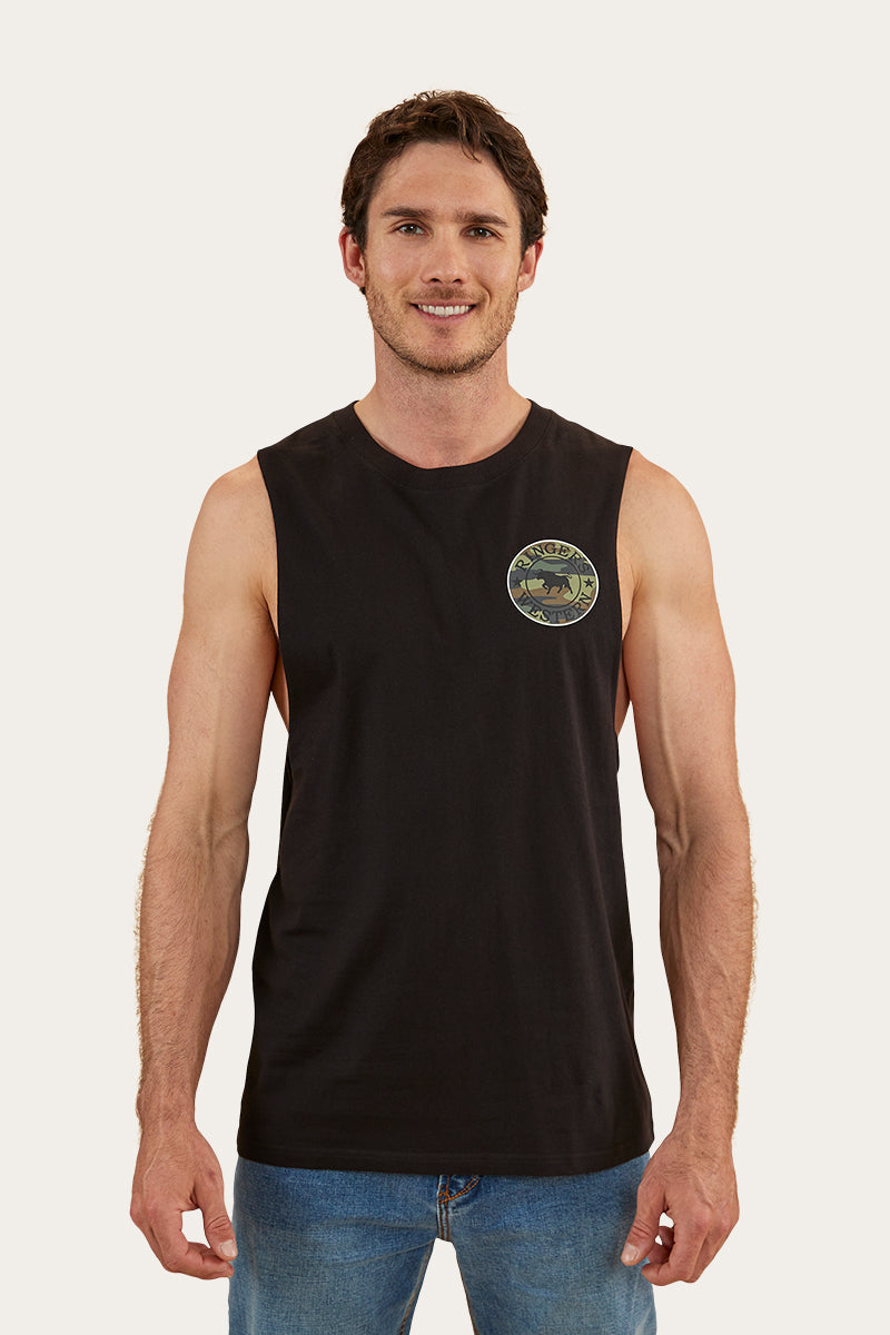 Ringers Western Signature Bull Mens Muscle Tank - Black/Camo (view 2)