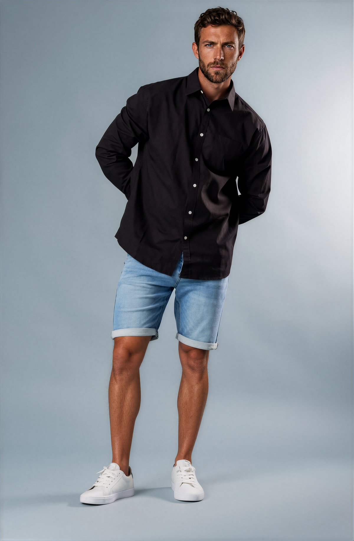 BLKWD Avalon cotton linen long sleeve shirt in black, detail
