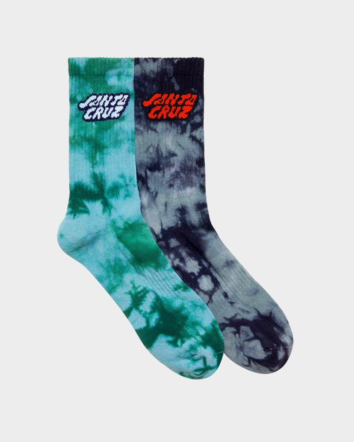 Santa Cruz Comic Stack Crew Sock - 7/11 - Green Tie Dye / Black Tie Dye