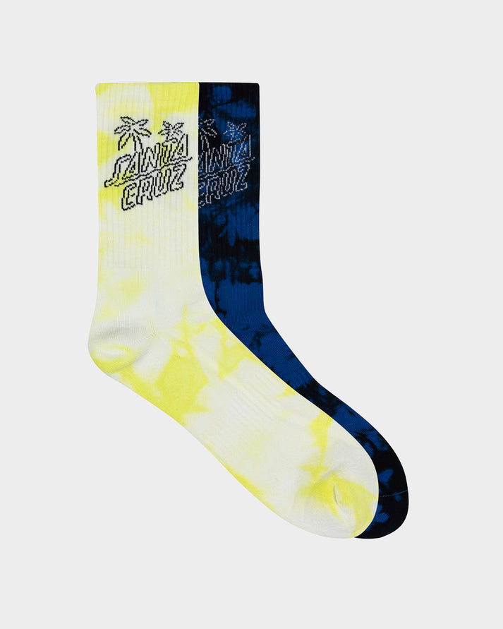 Santa Cruz Palm Stack Crew Sock - Cobalt Tie Dye / Lime Tie Dye - 7/11