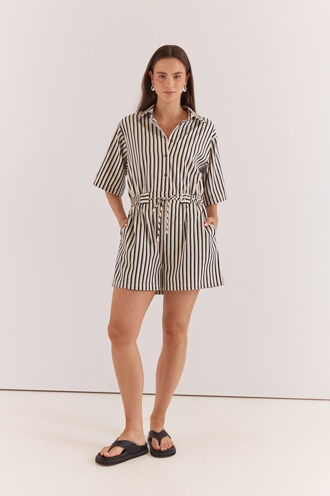 Ingrid Tie Waist Playsuit - Black Cream