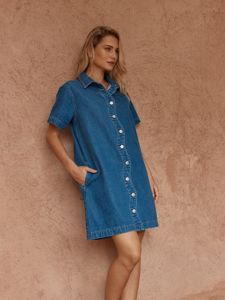 Sass Pepe Wave Denim Dress Classic Blue back