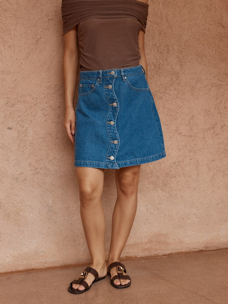 Sass Tipo Wave Denim Skirt Classic Blue