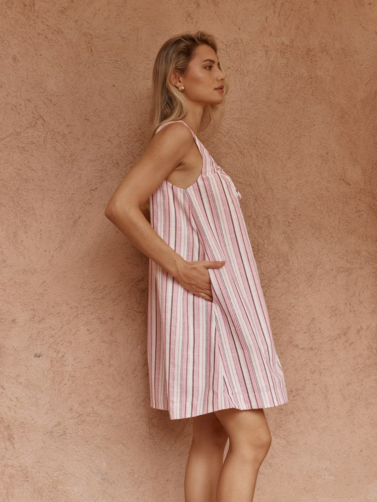 Sass Nikolai Multi Stripe Mini Dress in Pink Multi - detail