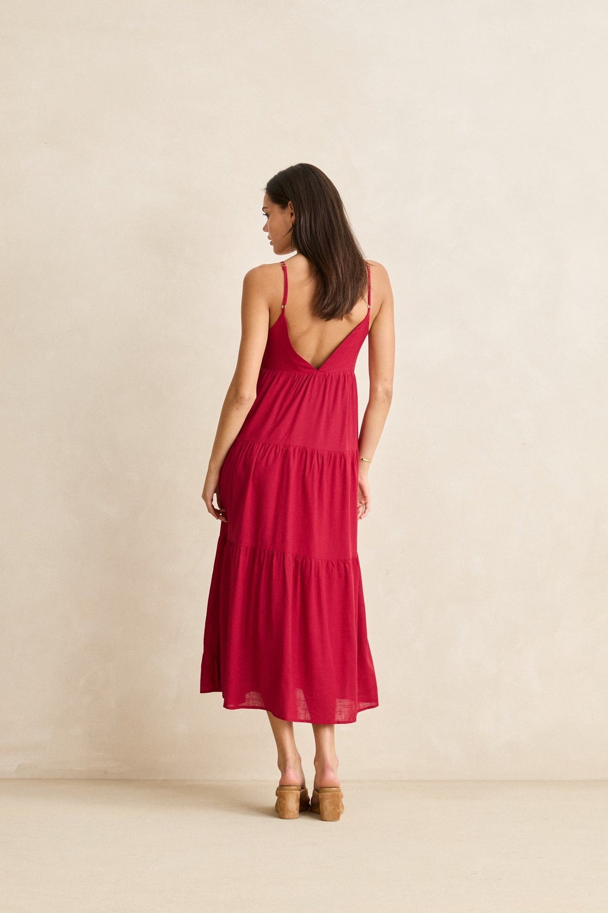 Rhythm Classic Tiered Midi Dress - Sangria (view 4)