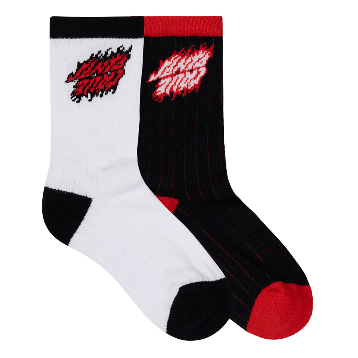 Santa Cruz Flamed Stack Upside Down Crew Sock 2 pack in white and black