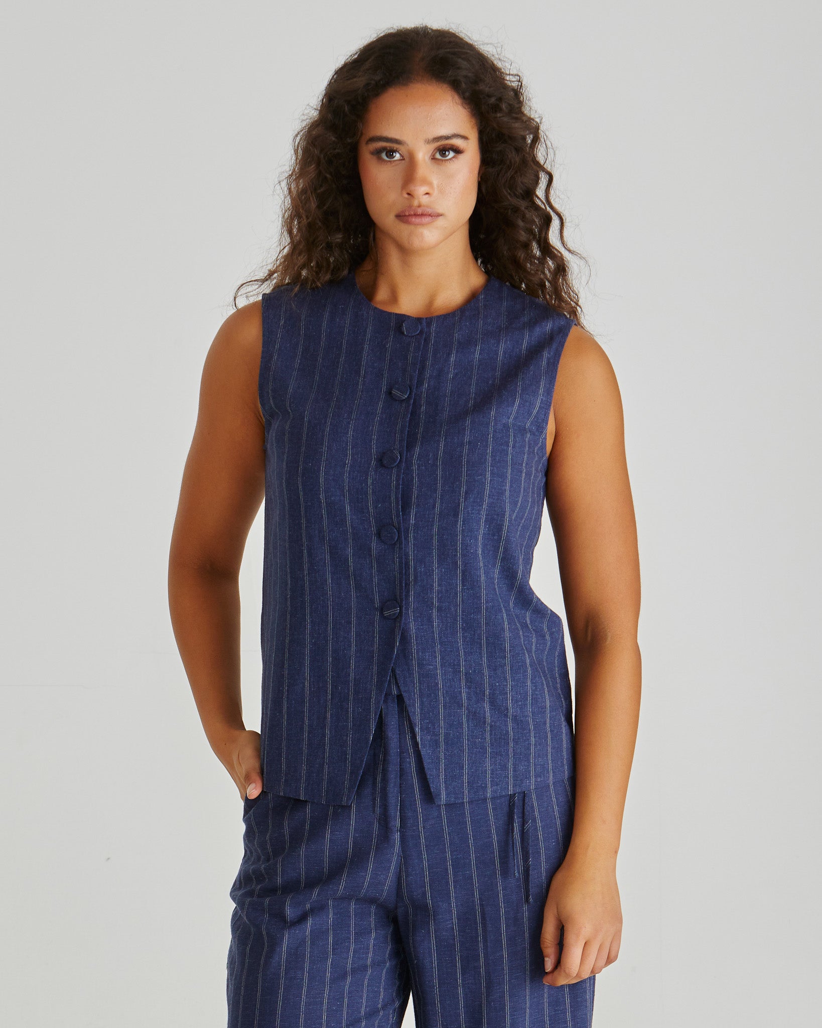 Sass Petra Vest - Navy Pinstripe