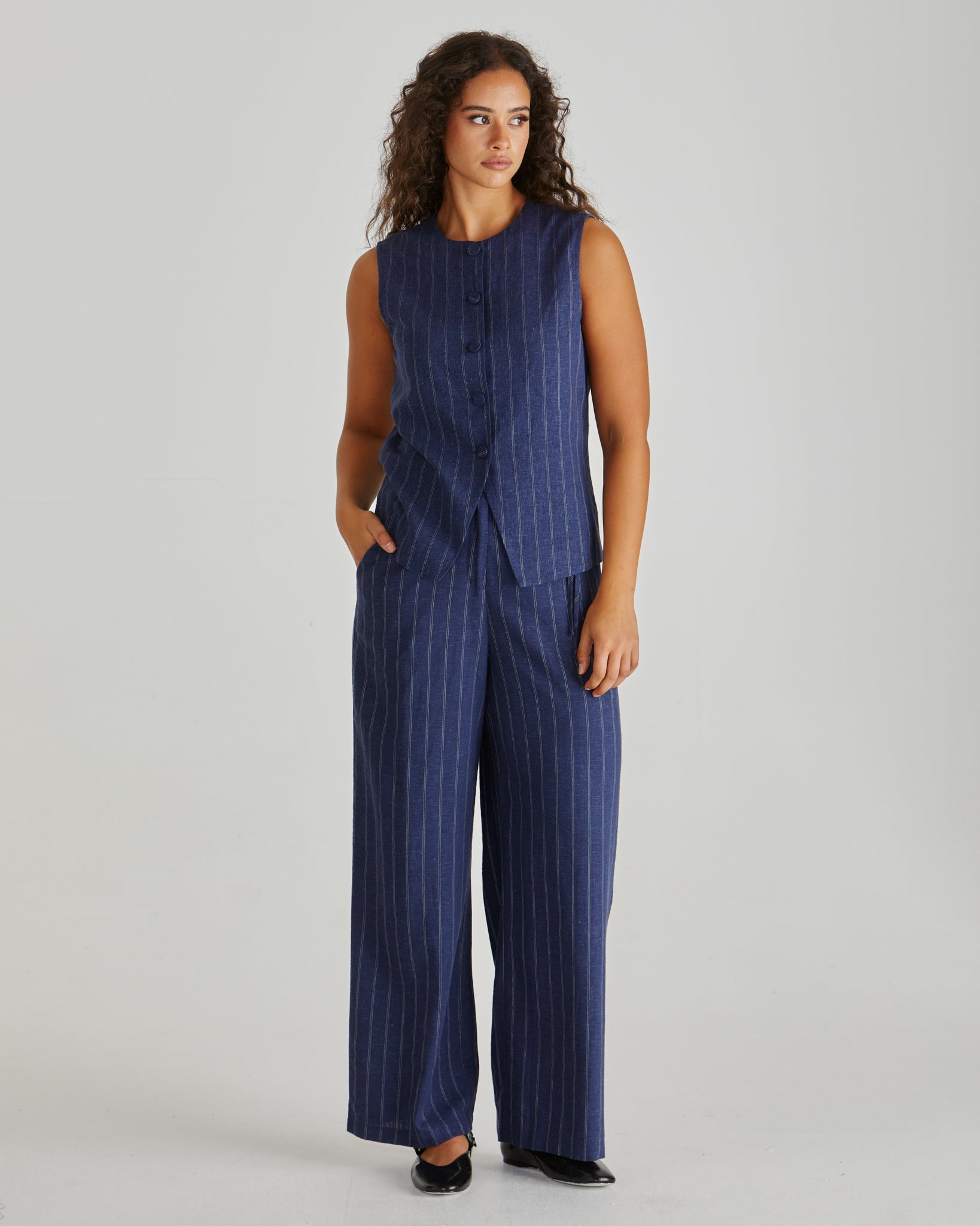 Sass Petra Vest - Navy Pinstripe (view 2)