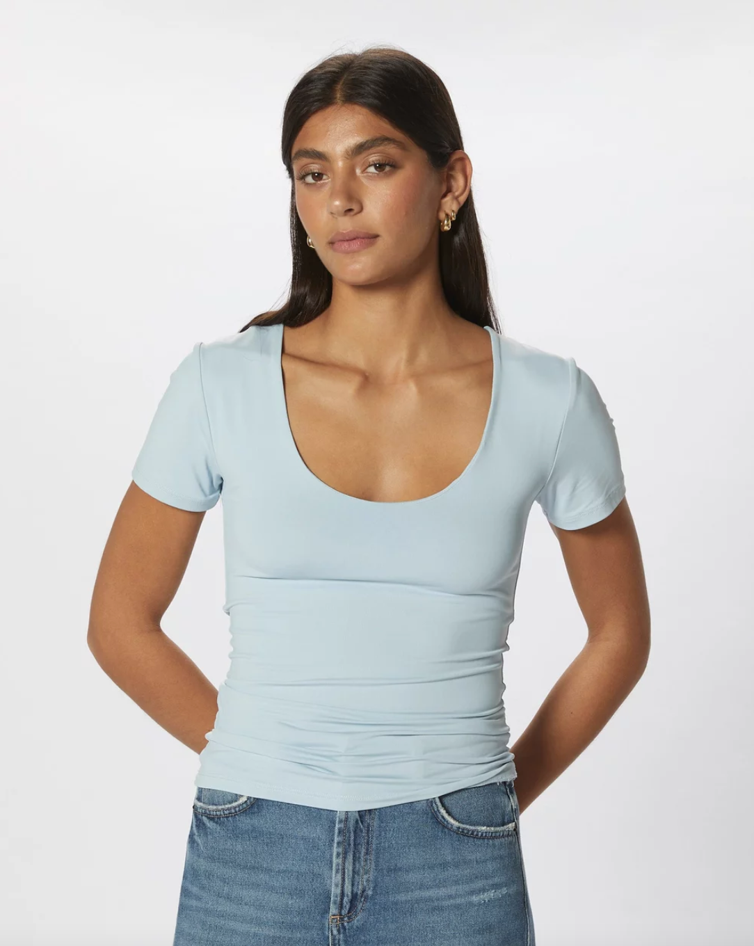 Lea Short Sleeve 2-Way Top - Cashmere Blue
