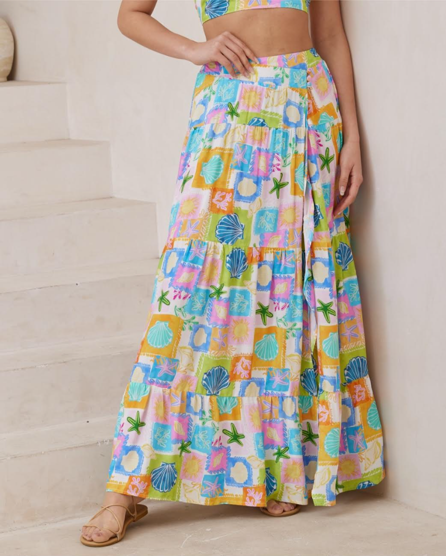 Avery Cross Front Maxi Skirt - Bright Tropic Tile