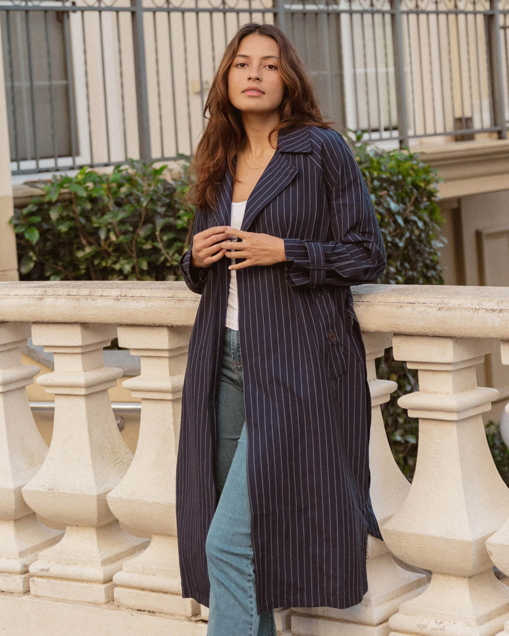 Mayla Duster - Blue Pinstripe