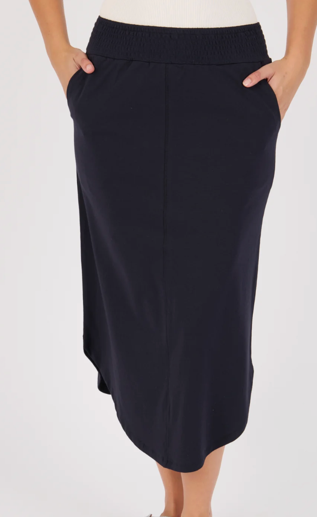 One Ten Willow Scoop Hem Midi Skirt - Blue Graphite