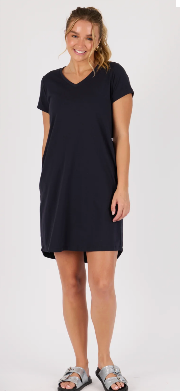 One Ten Willow V-Neck Betty Dress - Blue Graphite