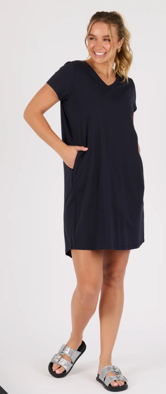 V-Neck Betty Dress - Blue Graphite