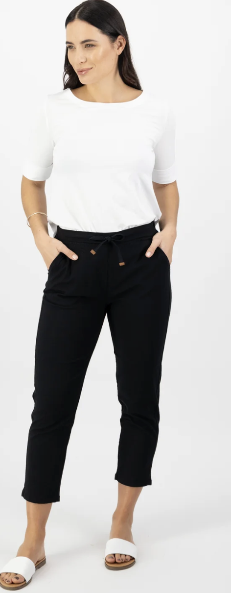 Vassalli 7/8 Length Skinny Leg Elastic Waist Pant - Black