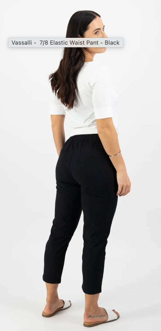 Vassalli 7/8 Length Skinny Leg Elastic Waist Pant - Black (view 4)