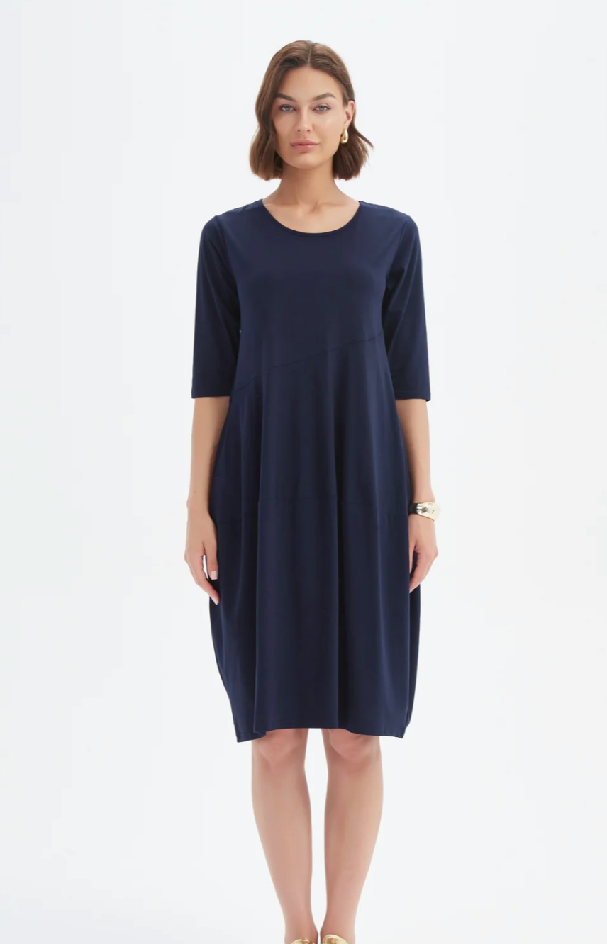 Diagonal Seam Summer Dress - Deep Navy