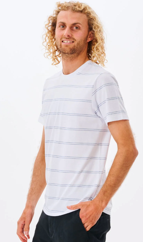 Rip Curl Plain Stripe Tee - White / Blue (view 2)