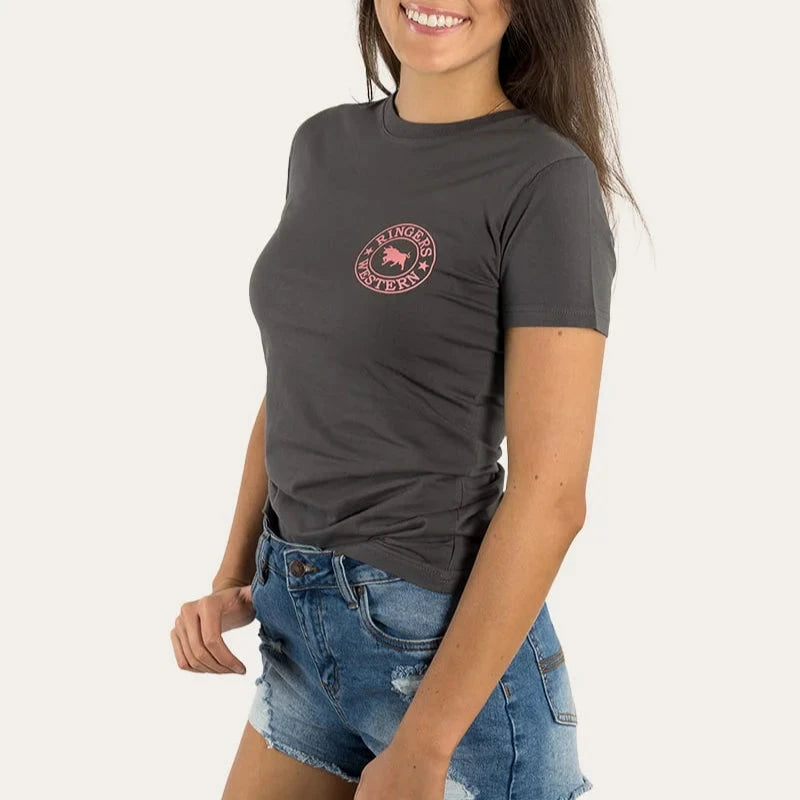 Ringers Western Signature Bull Tee Vintage Black Strawberry Pink - back view