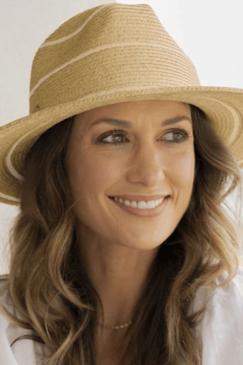 Sundaise Lia Panama Hat Natural White Stripe