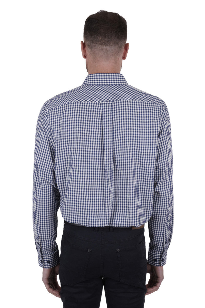 Gino Wool 2-Pocket LS Shirt - Navy / White