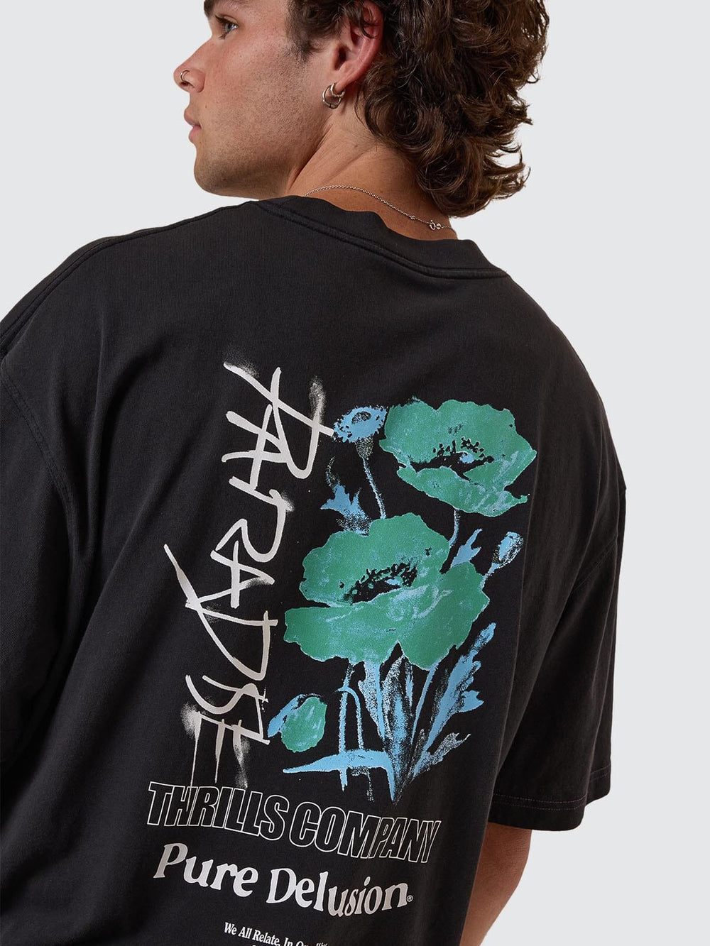 Thrills Pure Delusion Box Fit Oversize Short Tee - Faded Black (view 2)